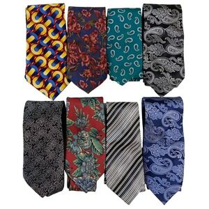 Mens Silk Necktie Lot of 8 Novelty Floral Paisley Abstract Geometric‎ Stripes